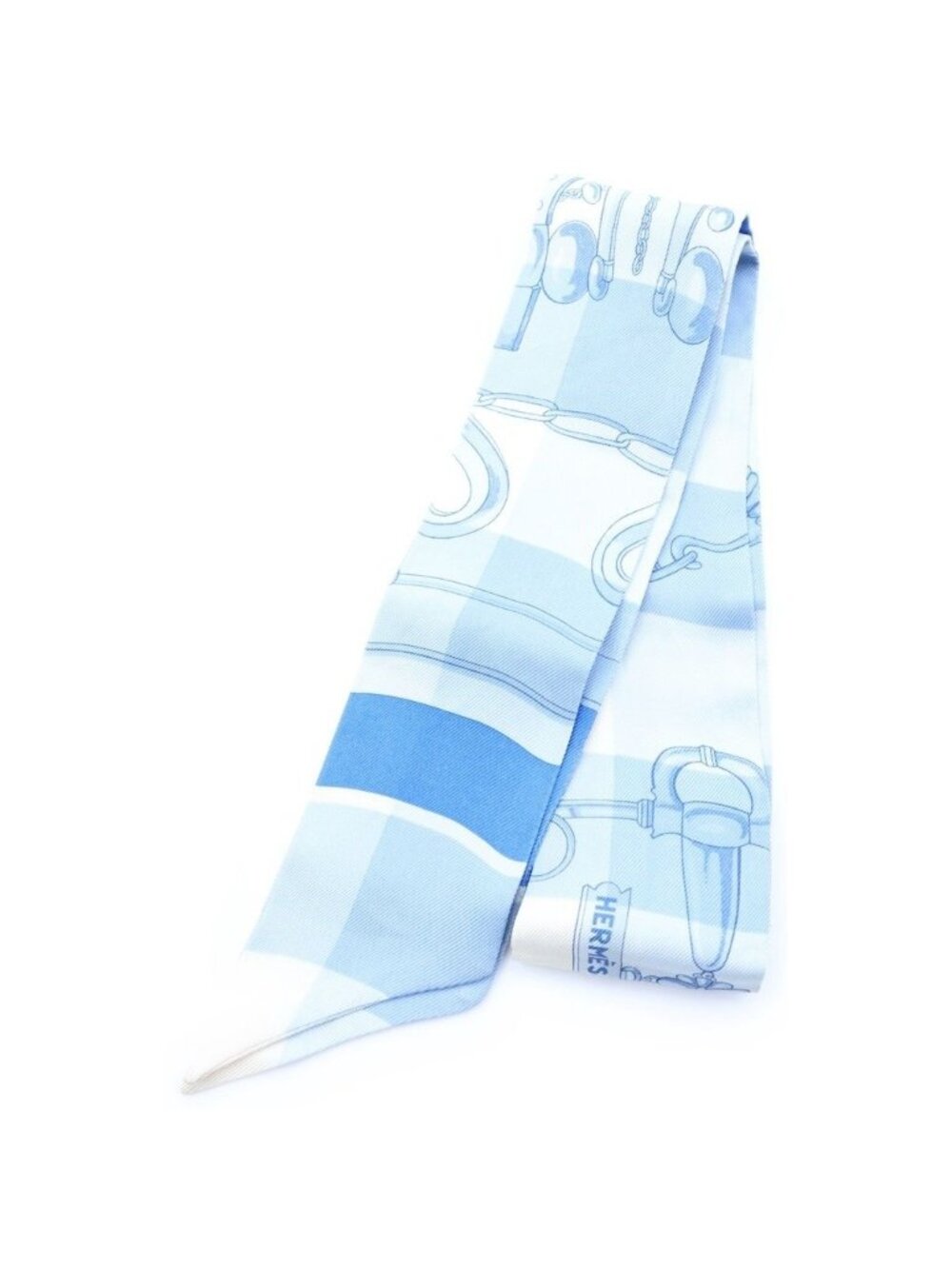 Hermes Mors Et Gourmettes Vichy Twilly Harness Pattern Blue Scarf
